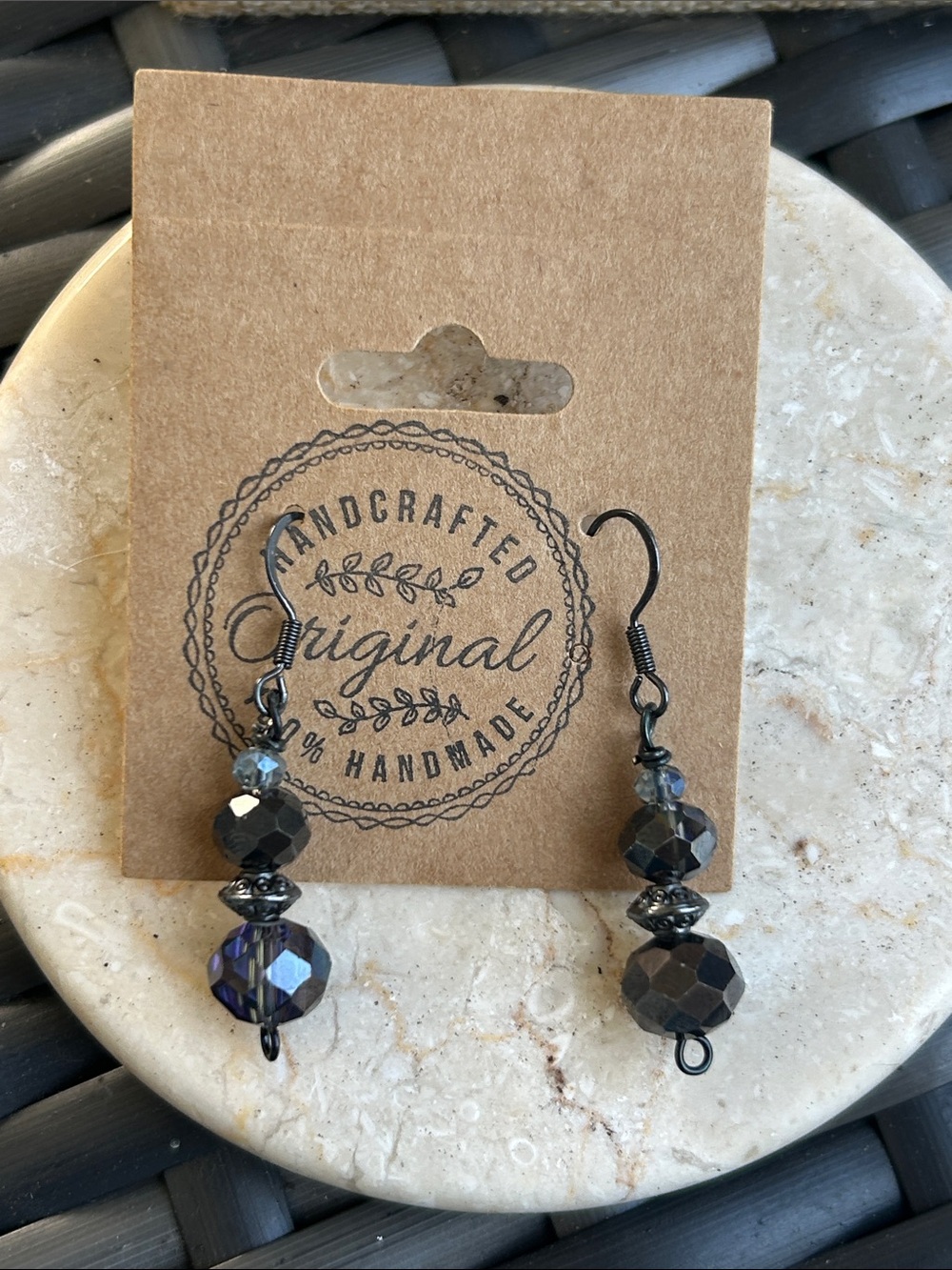 Artisan made faceted glass Bead Drop Earrings - Gunmetal Gray